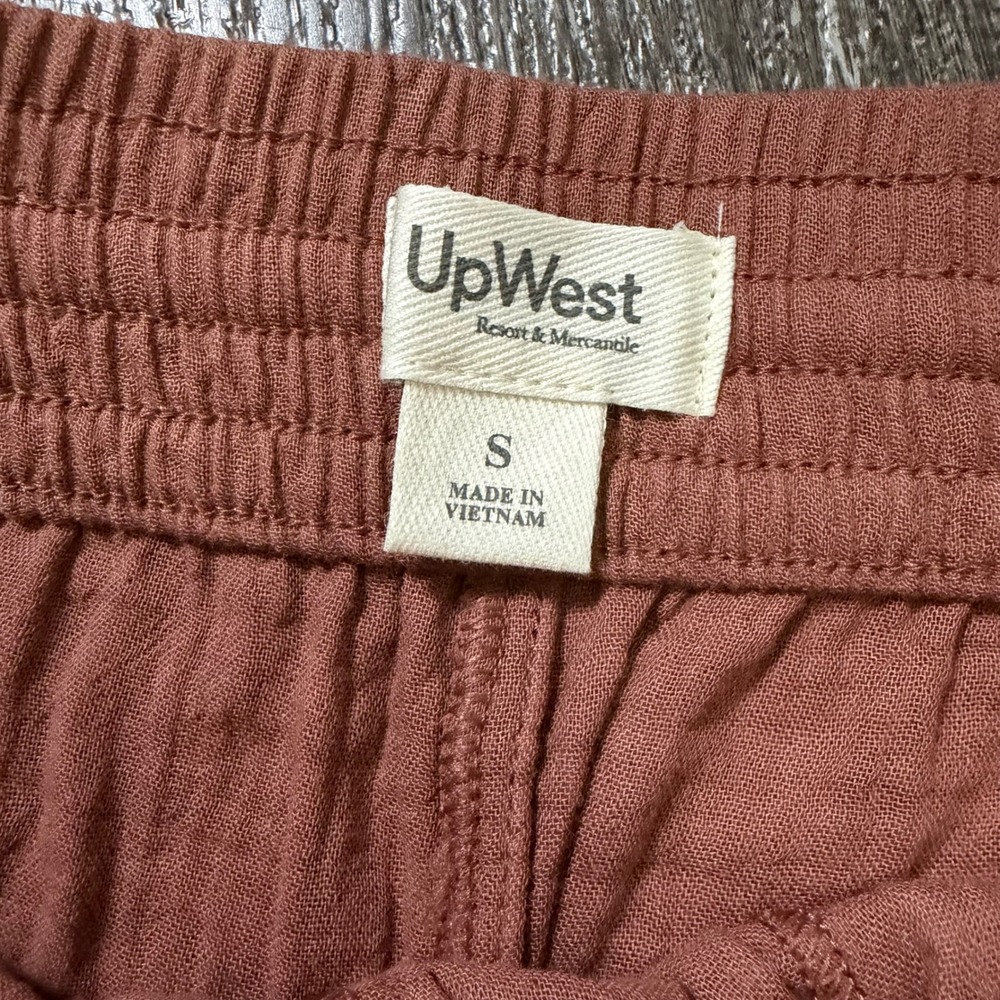 UpWest Wide Leg Pants Women S Terracotta Organic Cotton Gauze Smocked Waist - Picture 5 of 7